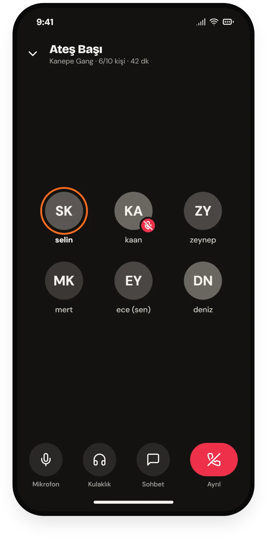 Sesli oda: konuşan kişinin çevresi yanar